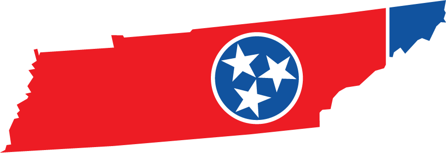 Tennessee state flag shape sticker with blue star emblem in circular badge