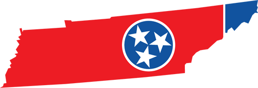 Tennessee state flag shape sticker with blue star emblem in circular badge