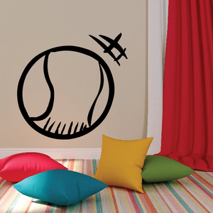 Tennis ball vinyl decal with black outline and stitching graphic