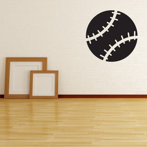 Tennis ball wall decal with black ball and white stitched baseball pattern