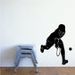 Black vinyl tennis player wall decal silhouette with racket and ball accessory