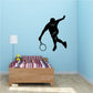 Black tennis player wall decal with racket and swing pose