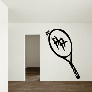 Tennis racket vinyl decal, black racket icon on light background
