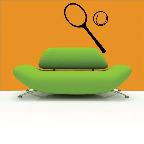 Tennis racket wall decal with tennis ball outline