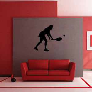 Black tennis player wall decal with racket and ball silhouette