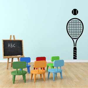 Tennis racket wall vinyl decal with tennis ball icon