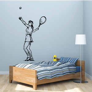 Tennis wall decal vinyl sticker with tennis player holding racket