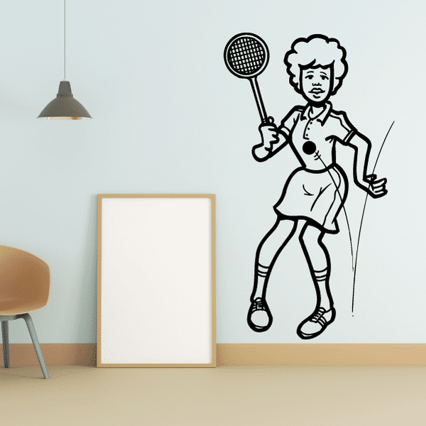 Tennis player wall decal vinyl sticker, cartoon figure holding tennis racket