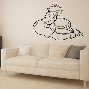 Black line tennis player wall decal vinyl, child serving pose