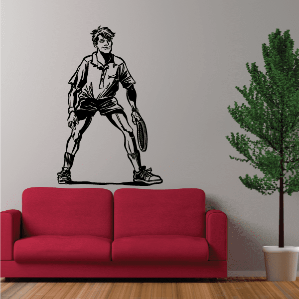 Tennis wall decal of a black tennis player silhouette figure