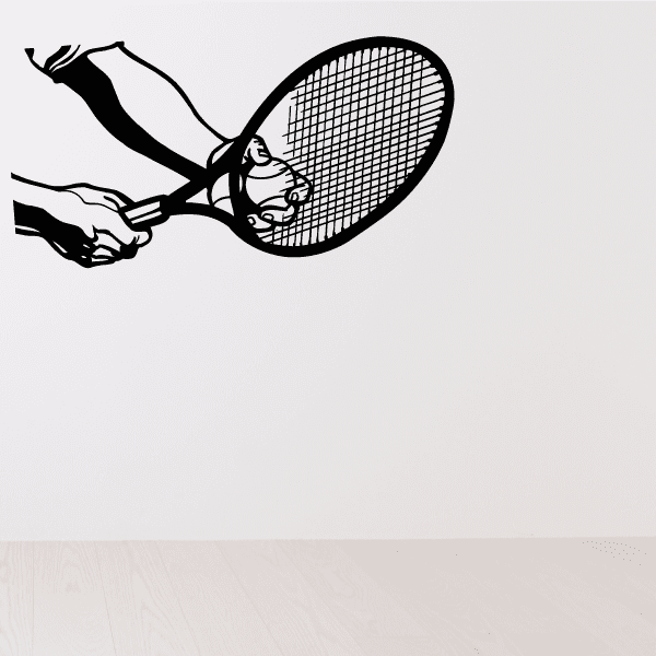 Tennis racket wall decal with ball, black vinyl design