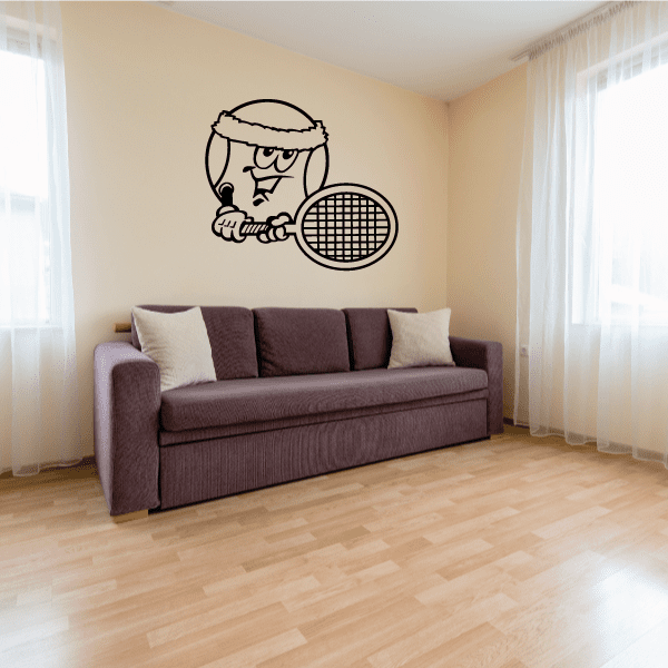 Tennis wall decal vinyl showing cartoon tennis player holding a racket