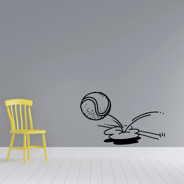 Tennis ball wall vinyl decal with curved racket and motion lines