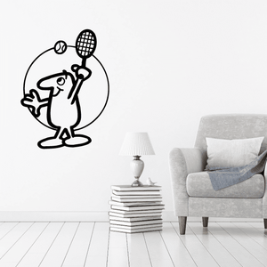 Tennis player wall decal vinyl sticker, black outline drawing inside circle