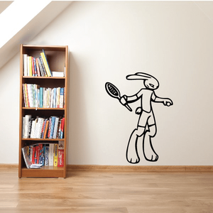Tennis wall decal of a black tennis player holding a racket