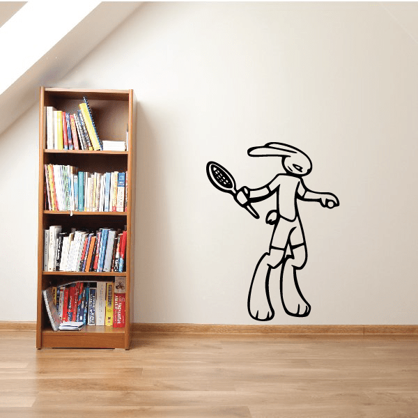 Tennis wall decal of a black tennis player holding a racket
