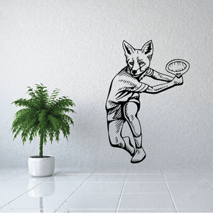 Cartoon animal tennis wall decal holding racket and tennis ball