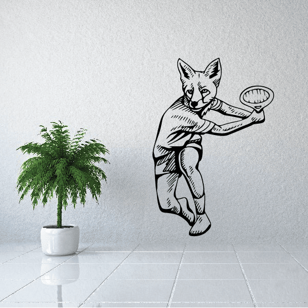 Cartoon animal tennis wall decal holding racket and tennis ball