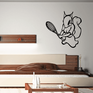 Tennis cat wall decal holding a tennis racket, vinyl sticker