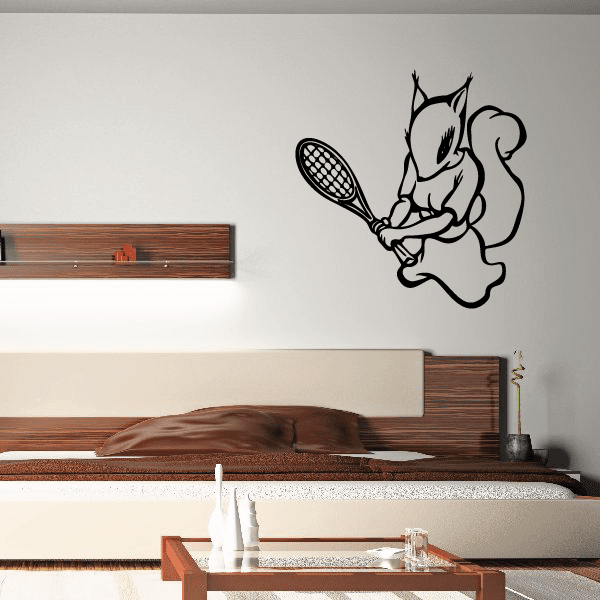 Tennis cat wall decal holding a tennis racket, vinyl sticker