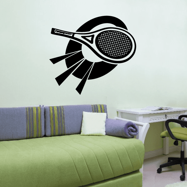 Tennis racket wall decal, black and white vinyl tennis icon