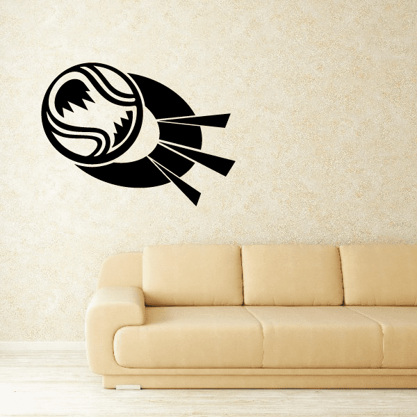 Tennis ball wall decal with lightning bolt design, black and white vinyl