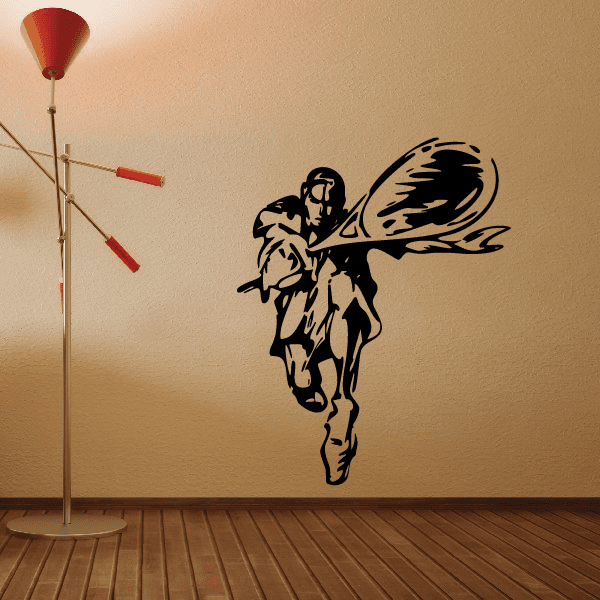Black tennis player wall decal with racket, vinyl silhouette for home walls
