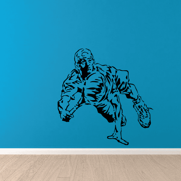Tennis wall decal showing a dark tennis player silhouette with racquet pose