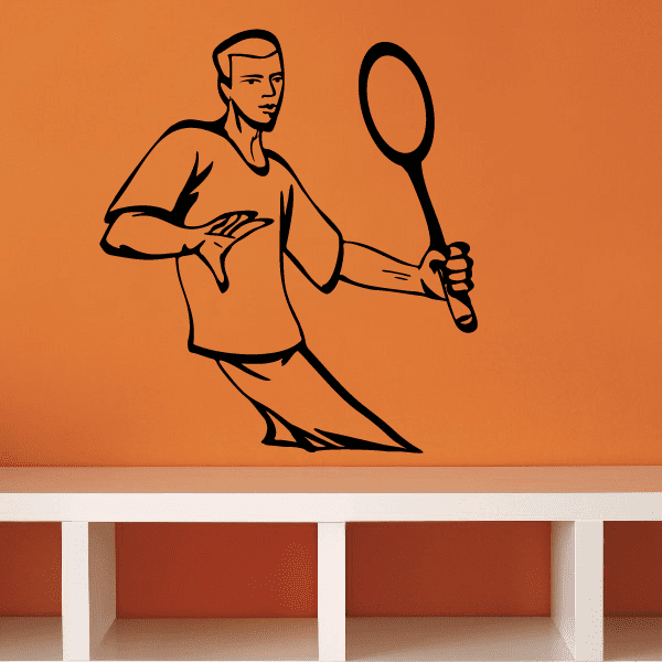 Tennis wall decal of a player holding a racket, vinyl silhouette
