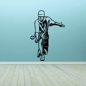 Tennis wall decal vinyl of a black outline tennis player holding a racket