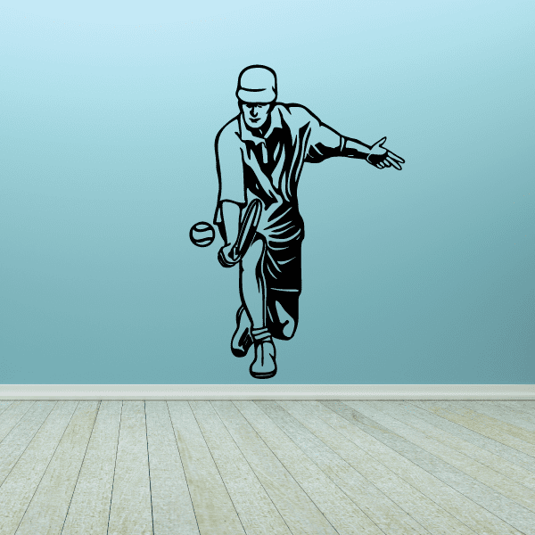 Tennis wall decal vinyl of a black outline tennis player holding a racket