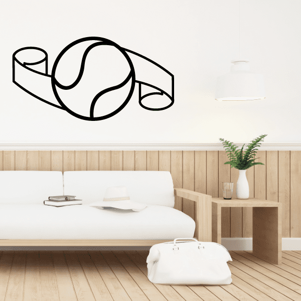 Tennis wall decal with a black line tennis ball design