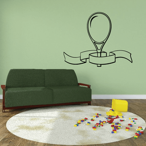 Tennis wall decal with tennis ball and racket outline in black