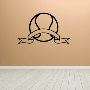 Tennis wall decal: line-art tennis ball with ribbon banner