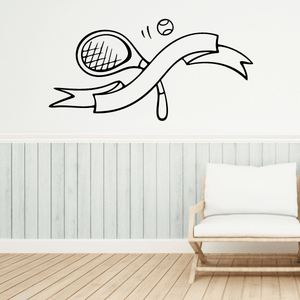 Tennis wall decal vinyl sticker of racket and ball with drippy strokes