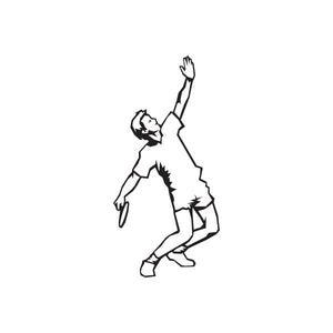 Tennis wall decal of black tennis player silhouette with racket and raised arm