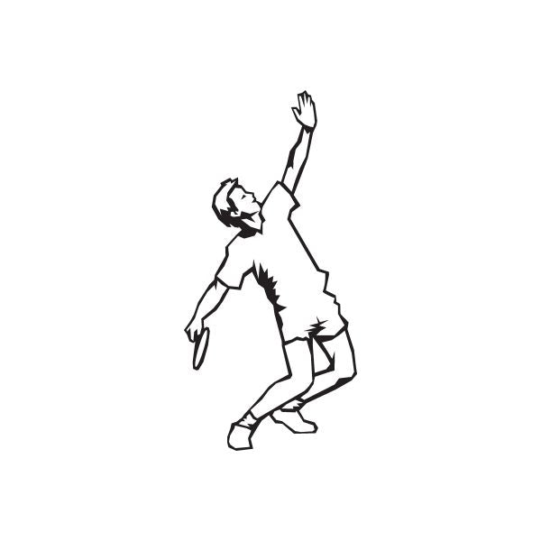 Tennis wall decal of black tennis player silhouette with racket and raised arm