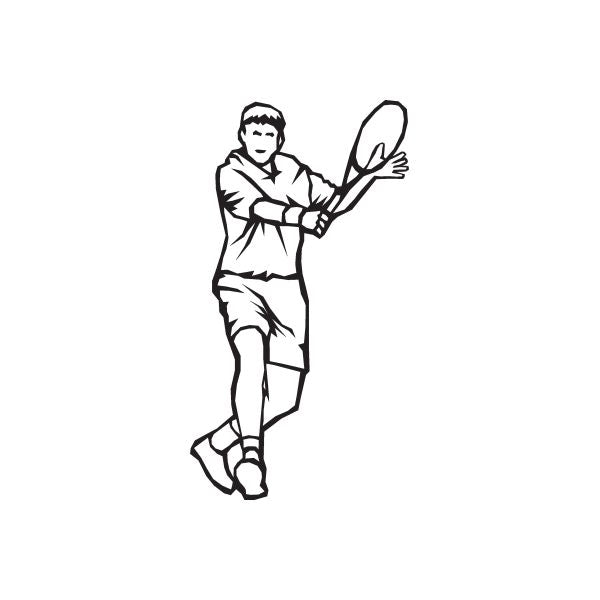 Tennis player vinyl wall decal, black outline figure holding a tennis racket