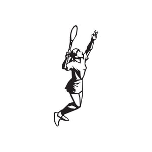Tennis wall decal of a black tennis player holding a racket