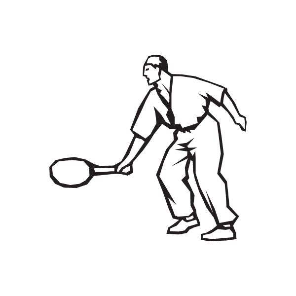 Tennis wall decal of black tennis player holding a racket
