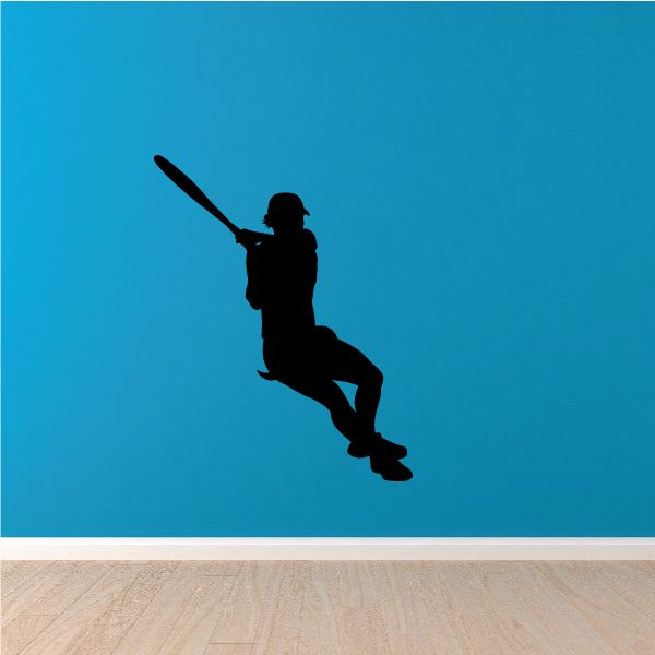 Tennis player wall decal with black silhouette holding a tennis racket in mid-swing