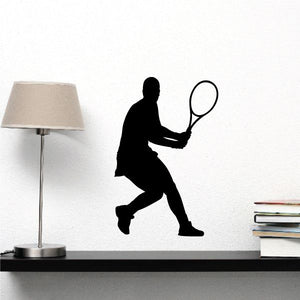 Tennis wall decal of a seated tennis player silhouette holding a racket