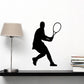 Tennis wall decal of a seated tennis player silhouette holding a racket