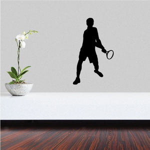 Tennis player wall decal vinyl, black silhouette holding a tennis racket