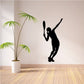Tennis wall decal vinyl sticker with black tennis player silhouette and green palm trees
