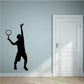 Black tennis player wall decal silhouette holding a racket