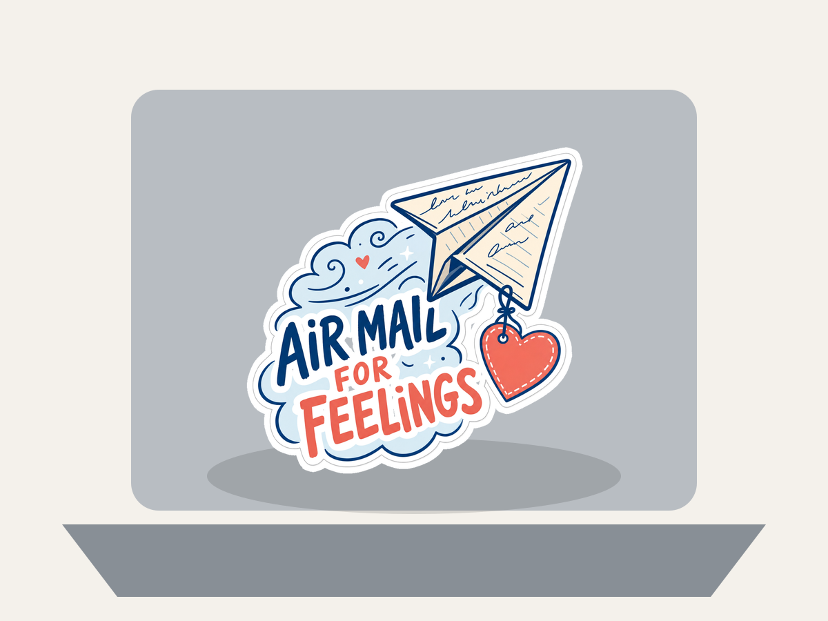 Air Mail for Feelings Sticker shown on a laptop mockup