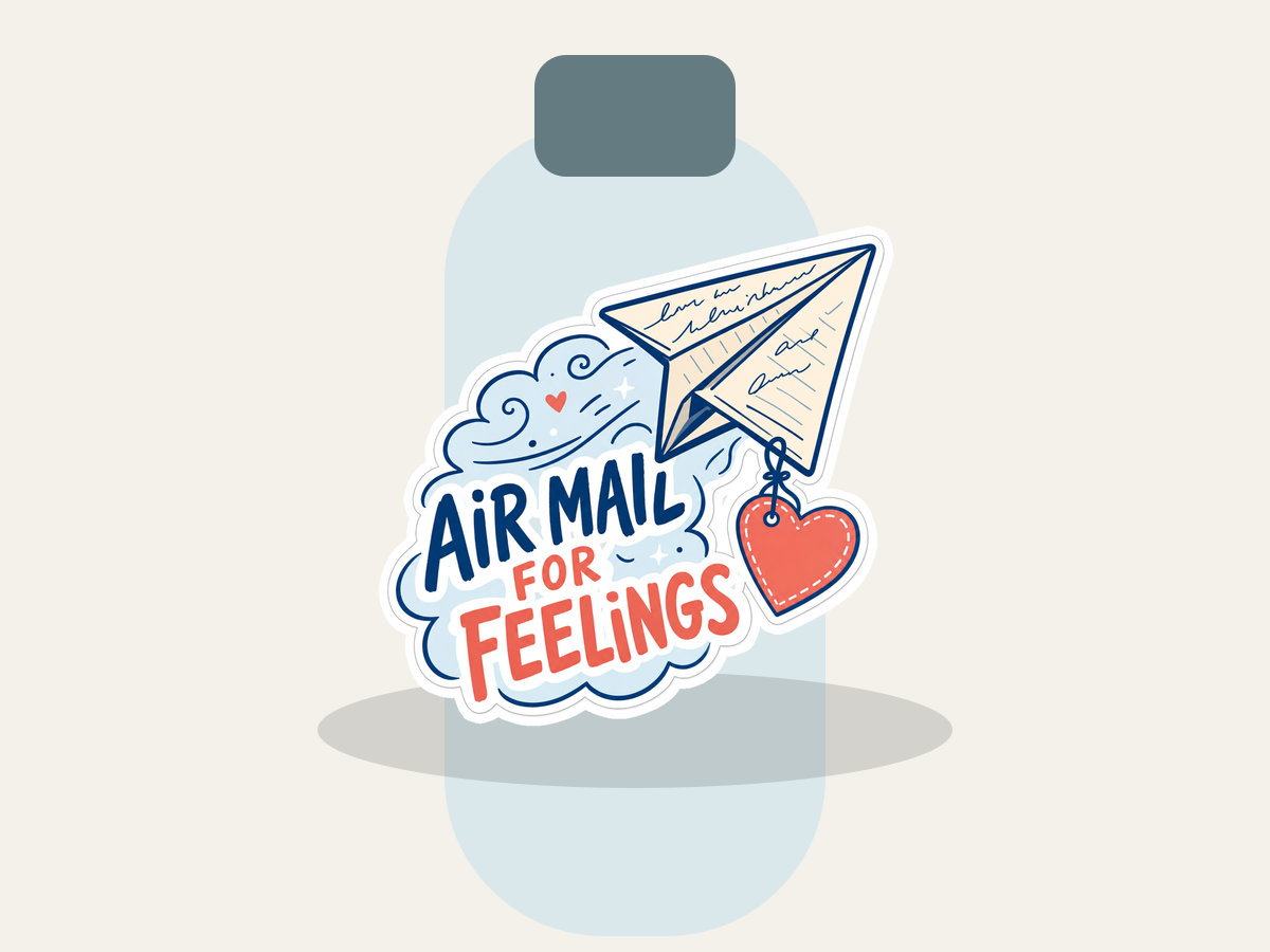 Air Mail for Feelings Sticker shown on a water bottle mockup