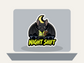 Night Shift bat supervisor die-cut sticker, black bat wearing yellow vest with clipboard