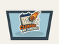 Die-cut sticker showing clipboard calendar and rocket flame over "Clearing my schedule"